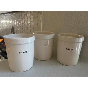Rae Dunn SNACK TASTE YUM Ceramic Canister Set - Artisan Collection By Magenta